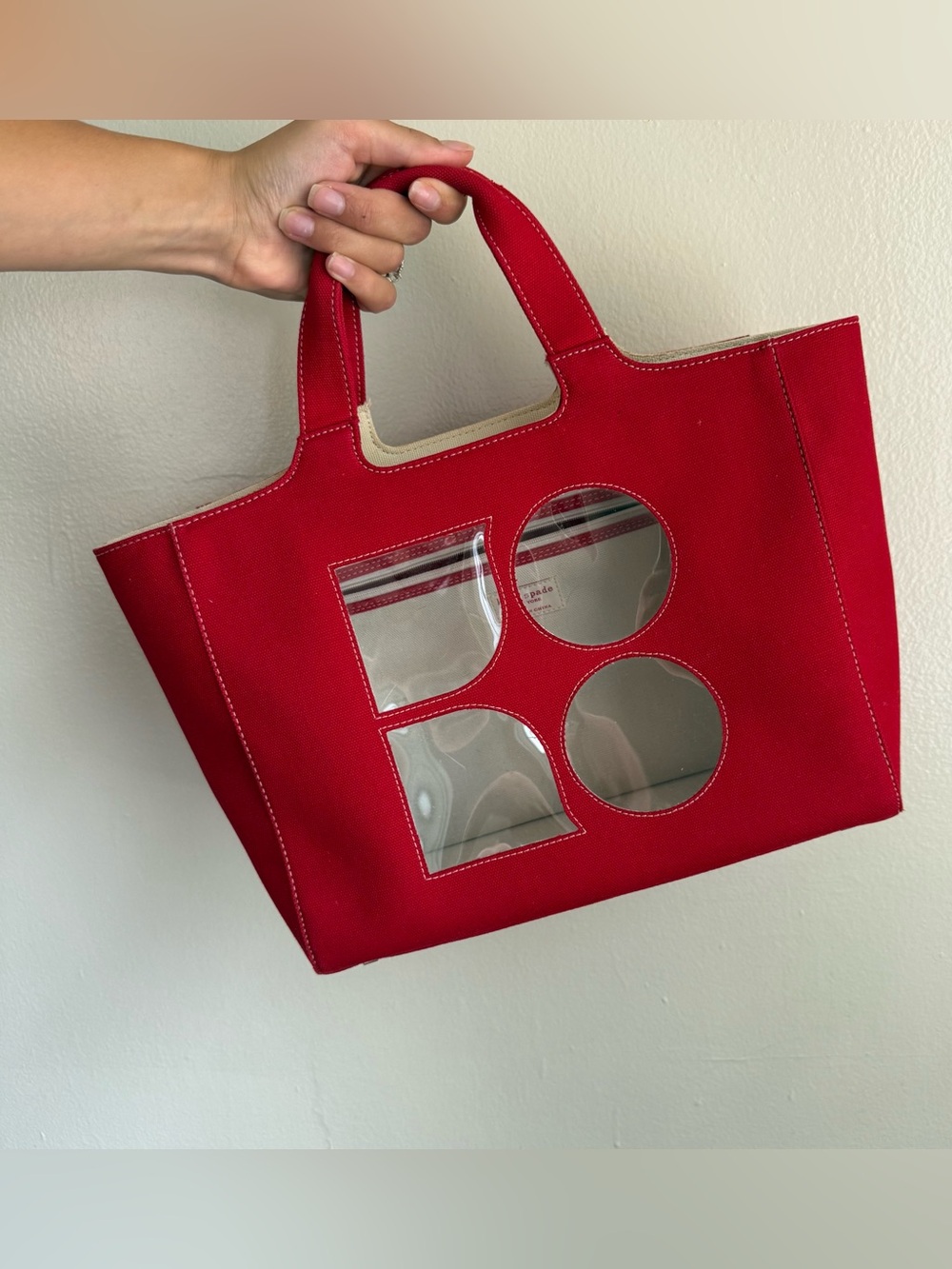 Kate spade Red Canvas Tote Bag with Window Panels